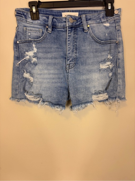 Risen Jeans Pants - Risen High-Rise Distressed Blue Denim Shorts for Women Medium